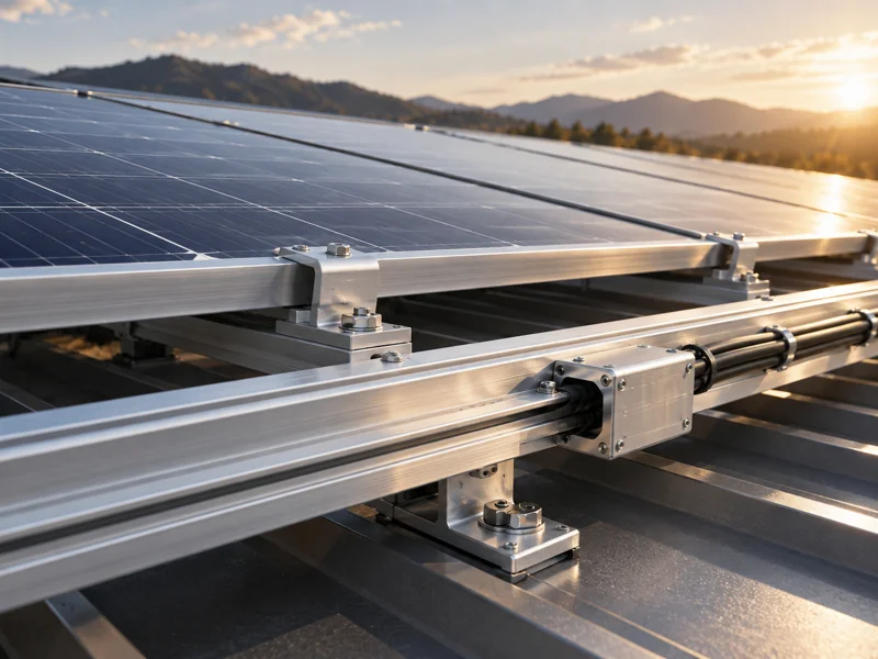 Solar mounting rails and electrical aluminum components — AI-generated illustration