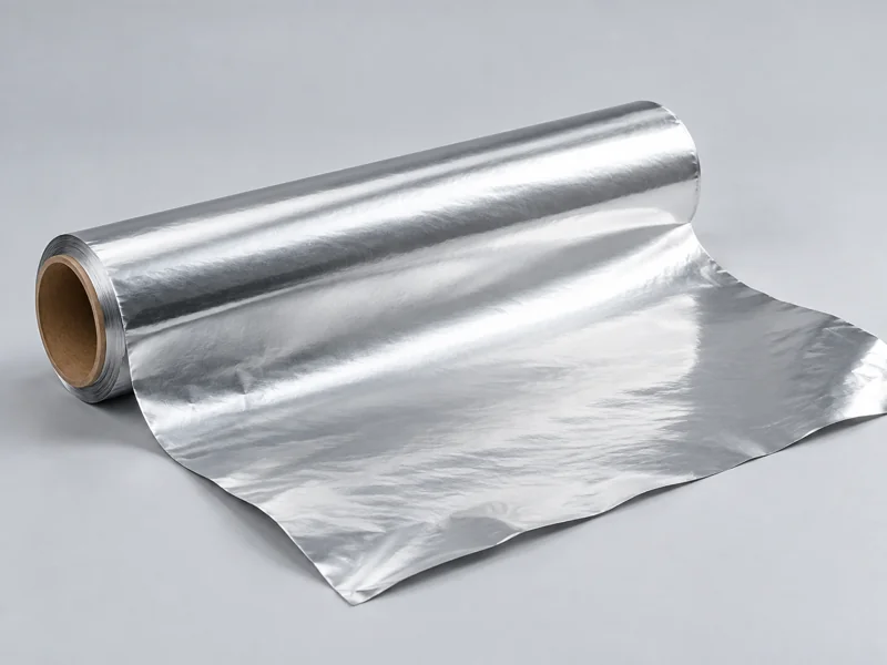 Thin aluminum foil roll and unrolled sheet — AI-generated illustration