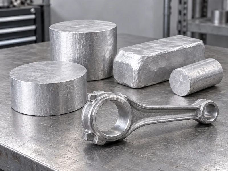 Forged aluminum blanks and connecting rod — AI-generated illustration
