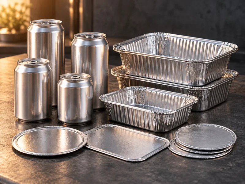 Aluminum cans, foil trays and container lids — AI-generated illustration