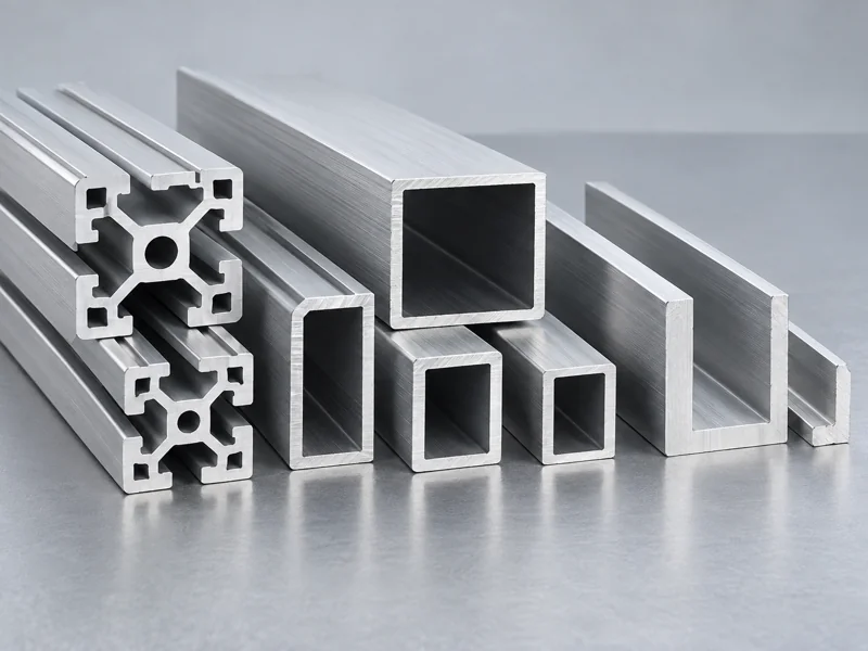 Aluminum extrusion profiles with visible cross sections — AI-generated illustration